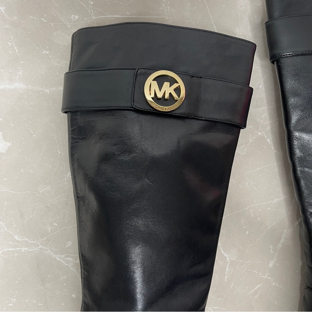 Michael Kors Black Leather Caroline Tall Boots With Box - Picture 4 of 16